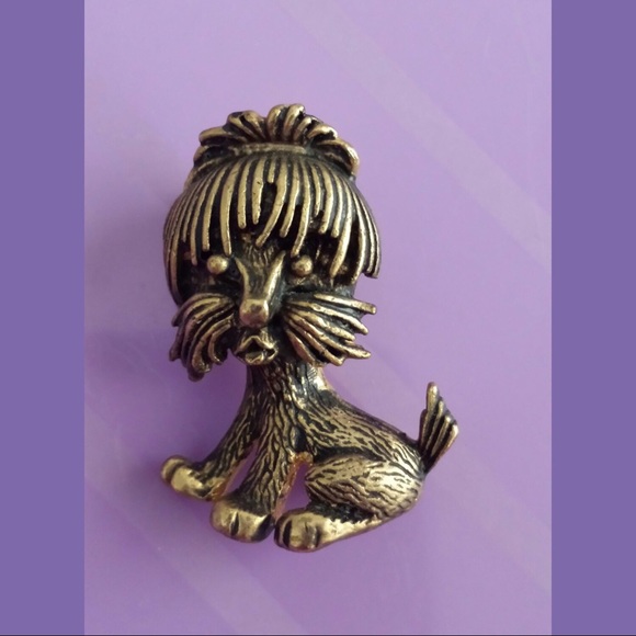 Vintage Jewelry - Vintage Shih Tzu Yorkie Puppy Dog Gold Tone Brooch Pin